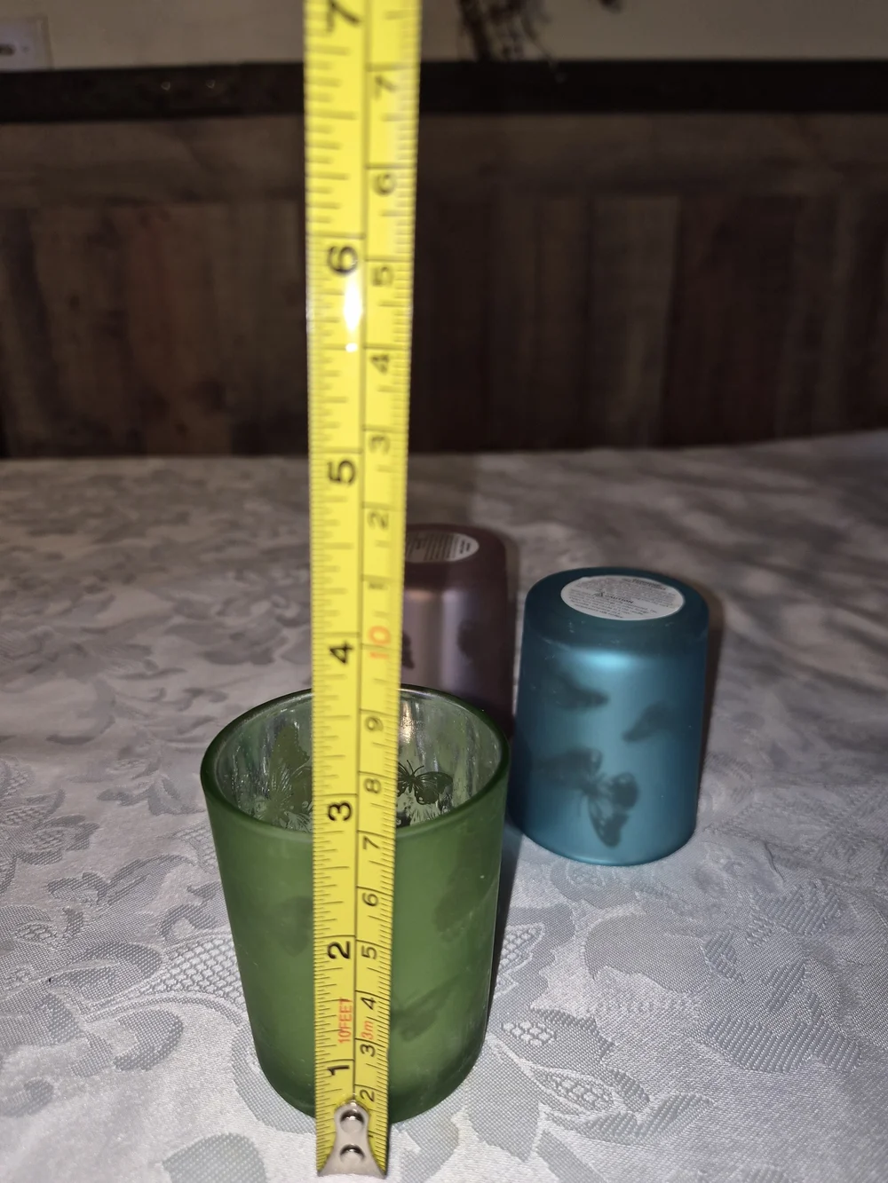 Set of 3 Butterfly Frosted Glass Votive Holders - Green, Pink, Teal